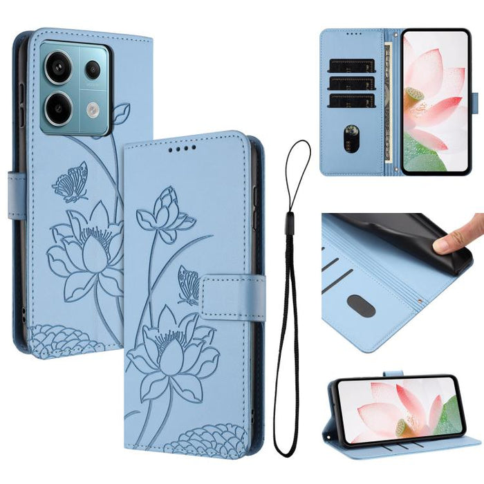 Funda para teléfono de piel con relieve de loto y cordón., For Redmi Note 13 Pro+ Global, For Redmi 12 4G/5G / Note 12R / Poco M6 Pro 5G, For Redmi Note 12 Turbo / Poco F5, For Redmi Note 12S 4G Global, For Redmi Note 12 Pro 4G Global                  ...