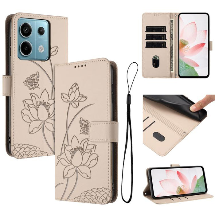 Funda para teléfono de piel con relieve de loto y cordón., For Redmi Note 13 Pro+ Global, For Redmi 12 4G/5G / Note 12R / Poco M6 Pro 5G, For Redmi Note 12 Turbo / Poco F5, For Redmi Note 12S 4G Global, For Redmi Note 12 Pro 4G Global                  ...