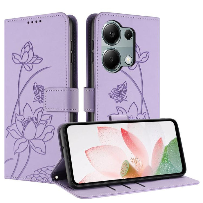 Funda para teléfono de piel con relieve de loto y cordón., For Redmi Note 13 Pro 4G / Note 14S 4G Global, For Redmi Note 14 4G EU 164.84mm, For Redmi Note 14 Pro 5G / 14 Pro+ 5G Global, For Redmi Note 14 5G Global / Poco M7 Pro 5G                      ...