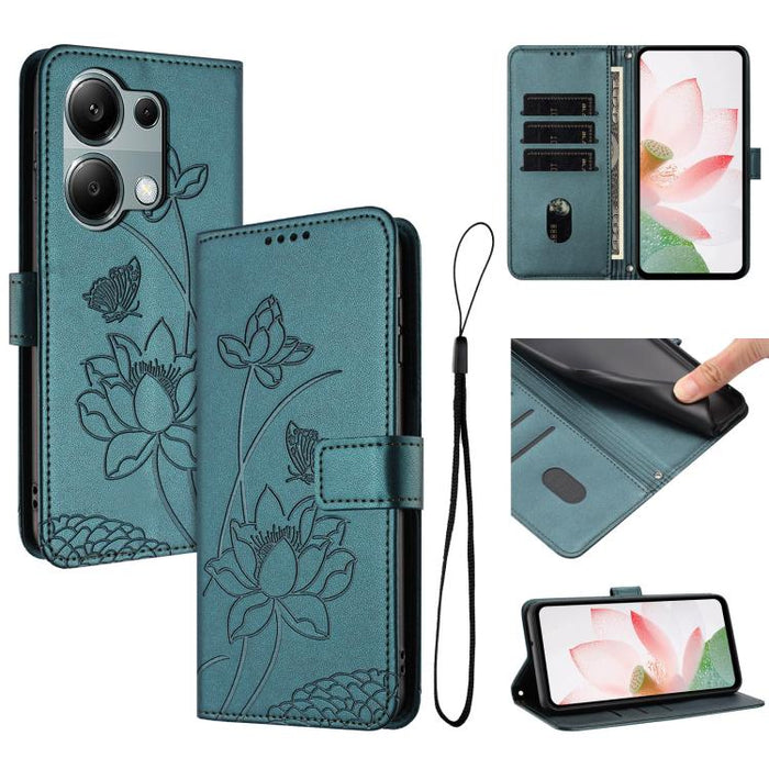 Funda para teléfono de piel con relieve de loto y cordón., For Redmi Note 13 Pro 4G / Note 14S 4G Global, For Redmi Note 14 4G EU 164.84mm, For Redmi Note 14 Pro 5G / 14 Pro+ 5G Global, For Redmi Note 14 5G Global / Poco M7 Pro 5G                      ...