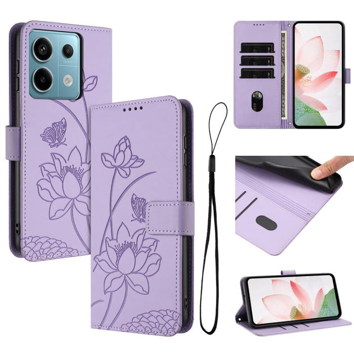 Funda para teléfono de piel con relieve de loto y cordón., For Redmi Note 13 Pro+ Global, For Redmi 12 4G/5G / Note 12R / Poco M6 Pro 5G, For Redmi Note 12 Turbo / Poco F5, For Redmi Note 12S 4G Global, For Redmi Note 12 Pro 4G Global                  ...