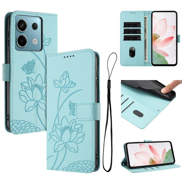 Funda para teléfono de piel con relieve de loto y cordón., For Redmi Note 13 Pro+ Global, For Redmi 12 4G/5G / Note 12R / Poco M6 Pro 5G, For Redmi Note 12 Turbo / Poco F5, For Redmi Note 12S 4G Global, For Redmi Note 12 Pro 4G Global                  ...