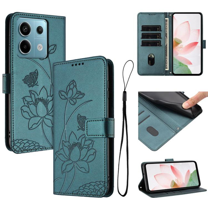 Funda para teléfono de piel con relieve de loto y cordón., For Redmi Note 13 Pro+ Global, For Redmi 12 4G/5G / Note 12R / Poco M6 Pro 5G, For Redmi Note 12 Turbo / Poco F5, For Redmi Note 12S 4G Global, For Redmi Note 12 Pro 4G Global                  ...