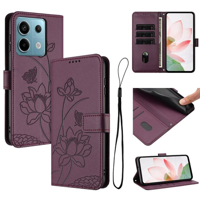 Funda para teléfono de piel con relieve de loto y cordón., For Redmi Note 13 Pro+ Global, For Redmi 12 4G/5G / Note 12R / Poco M6 Pro 5G, For Redmi Note 12 Turbo / Poco F5, For Redmi Note 12S 4G Global, For Redmi Note 12 Pro 4G Global                  ...