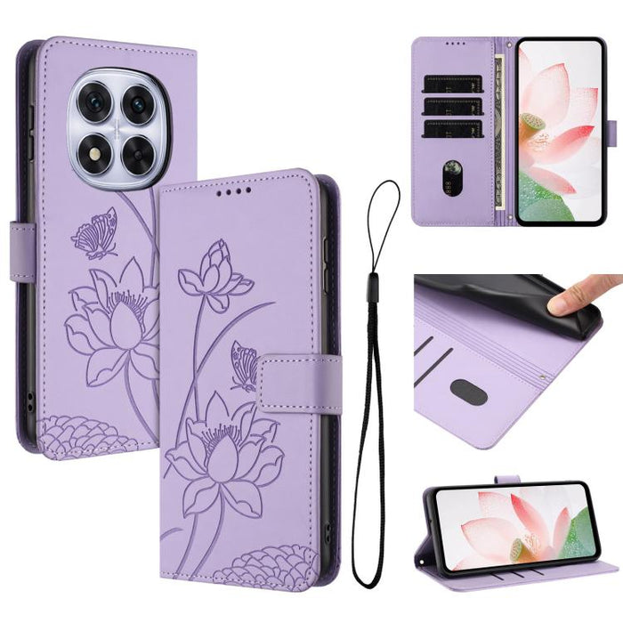 Funda para teléfono de piel con relieve de loto y cordón., For Redmi Note 13 Pro 4G / Note 14S 4G Global, For Redmi Note 14 4G EU 164.84mm, For Redmi Note 14 Pro 5G / 14 Pro+ 5G Global, For Redmi Note 14 5G Global / Poco M7 Pro 5G                      ...