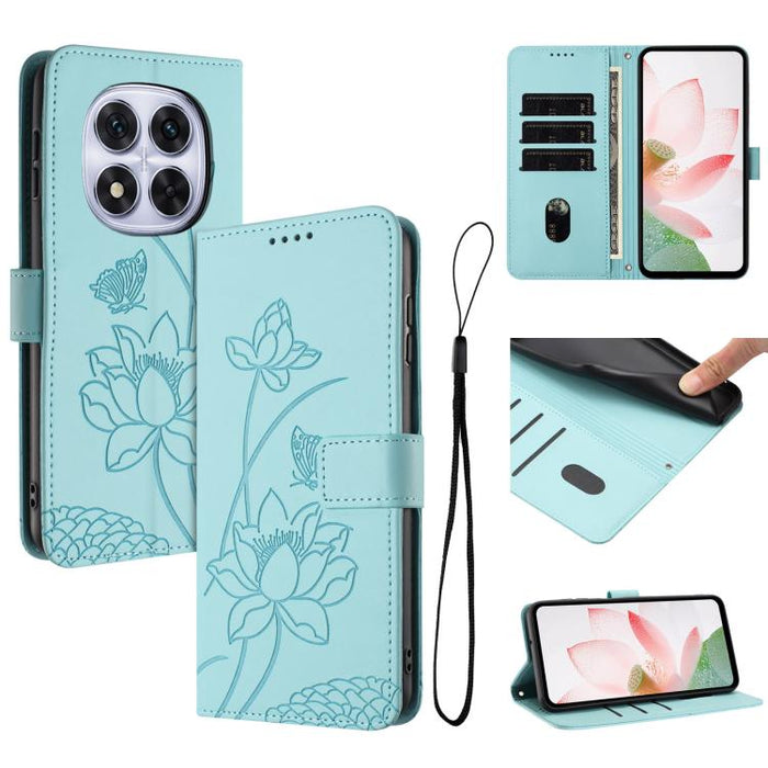 Funda para teléfono de piel con relieve de loto y cordón., For Redmi Note 13 Pro 4G / Note 14S 4G Global, For Redmi Note 14 4G EU 164.84mm, For Redmi Note 14 Pro 5G / 14 Pro+ 5G Global, For Redmi Note 14 5G Global / Poco M7 Pro 5G                      ...