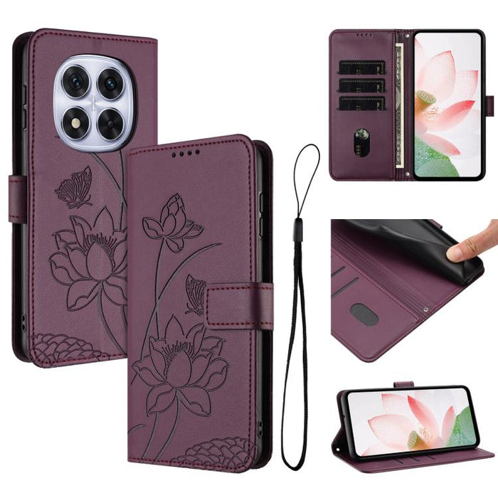Funda para teléfono de piel con relieve de loto y cordón., For Redmi Note 13 Pro 4G / Note 14S 4G Global, For Redmi Note 14 4G EU 164.84mm, For Redmi Note 14 Pro 5G / 14 Pro+ 5G Global, For Redmi Note 14 5G Global / Poco M7 Pro 5G                      ...