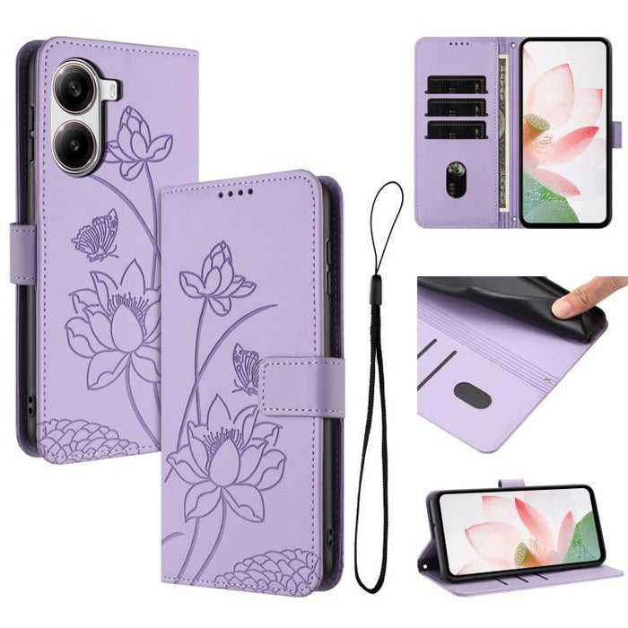 Funda para teléfono de piel con relieve de loto y cordón., For Redmi Note 13 Pro 4G / Note 14S 4G Global, For Redmi Note 14 4G EU 164.84mm, For Redmi Note 14 Pro 5G / 14 Pro+ 5G Global, For Redmi Note 14 5G Global / Poco M7 Pro 5G                      ...