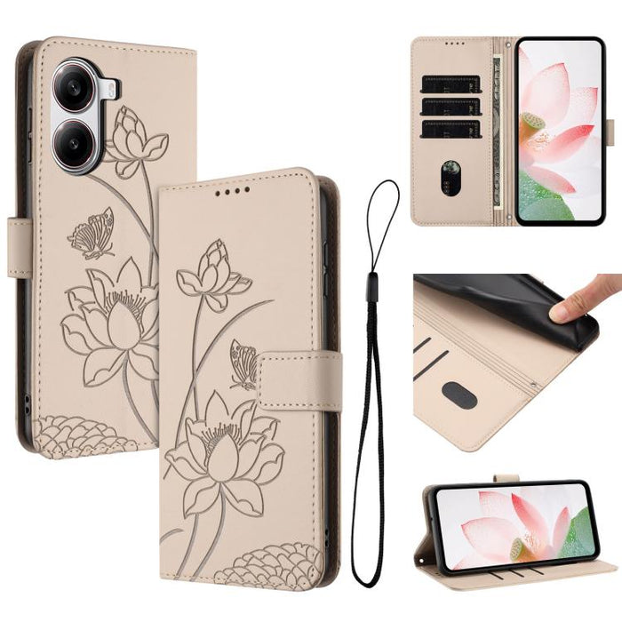 Funda para teléfono de piel con relieve de loto y cordón., For Redmi Note 13 Pro 4G / Note 14S 4G Global, For Redmi Note 14 4G EU 164.84mm, For Redmi Note 14 Pro 5G / 14 Pro+ 5G Global, For Redmi Note 14 5G Global / Poco M7 Pro 5G                      ...
