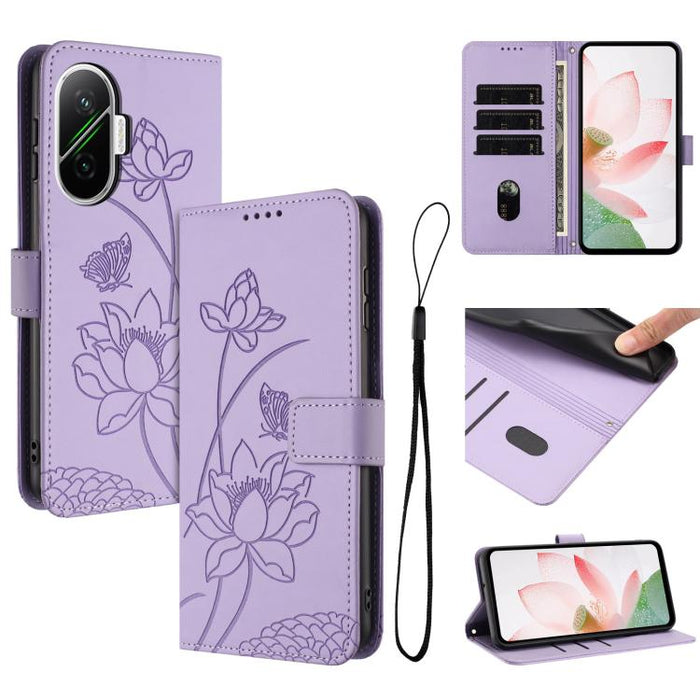 Funda para teléfono de piel con relieve de loto y cordón., For Redmi Note 13 Pro 4G / Note 14S 4G Global, For Redmi Note 14 4G EU 164.84mm, For Redmi Note 14 Pro 5G / 14 Pro+ 5G Global, For Redmi Note 14 5G Global / Poco M7 Pro 5G                      ...
