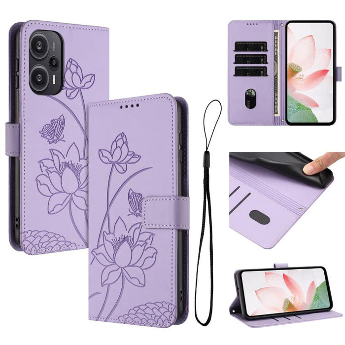 Funda para teléfono de piel con relieve de loto y cordón., For Redmi Note 13 Pro+ Global, For Redmi 12 4G/5G / Note 12R / Poco M6 Pro 5G, For Redmi Note 12 Turbo / Poco F5, For Redmi Note 12S 4G Global, For Redmi Note 12 Pro 4G Global                  ...