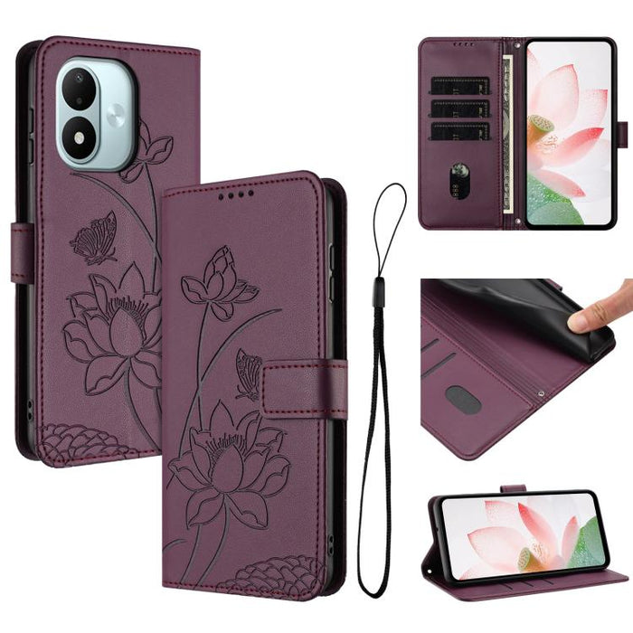 Funda para teléfono de piel con relieve de loto y cordón., For Redmi 15a 5G, For Redmi A7 Pro 4G 171mm, For Redmi Turbo 5 Max / Poco X8 Pro Max 5G, For Redmi Turbo 5 / Poco X8 Pro 5G, For Redmi Note 15 Pro+ Global 5G 163.3mm                            ...