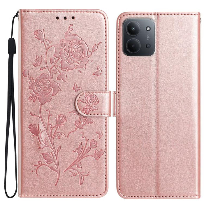 Funda de cuero para teléfono con estampado de flores de rosa en relieve, For Redmi K90 Pro Max/Poco F8 Ultra, For Redmi K90/Poco F8 Pro, For Redmi 15C 5G/4G EU 173mm/Poco C85 5G, For Redmi 15 5G / 4G EU 171mm, For Redmi 15C 5G/4G Global 171mm/Poco C85 ...