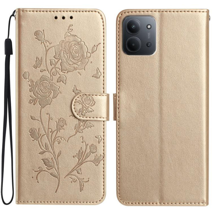 Funda de cuero para teléfono con estampado de flores de rosa en relieve, For Redmi K90 Pro Max/Poco F8 Ultra, For Redmi K90/Poco F8 Pro, For Redmi 15C 5G/4G EU 173mm/Poco C85 5G, For Redmi 15 5G / 4G EU 171mm, For Redmi 15C 5G/4G Global 171mm/Poco C85 ...