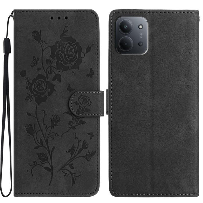 Funda de cuero para teléfono con estampado de flores de rosa en relieve, For Redmi K90 Pro Max/Poco F8 Ultra, For Redmi K90/Poco F8 Pro, For Redmi 15C 5G/4G EU 173mm/Poco C85 5G, For Redmi 15 5G / 4G EU 171mm, For Redmi 15C 5G/4G Global 171mm/Poco C85 ...