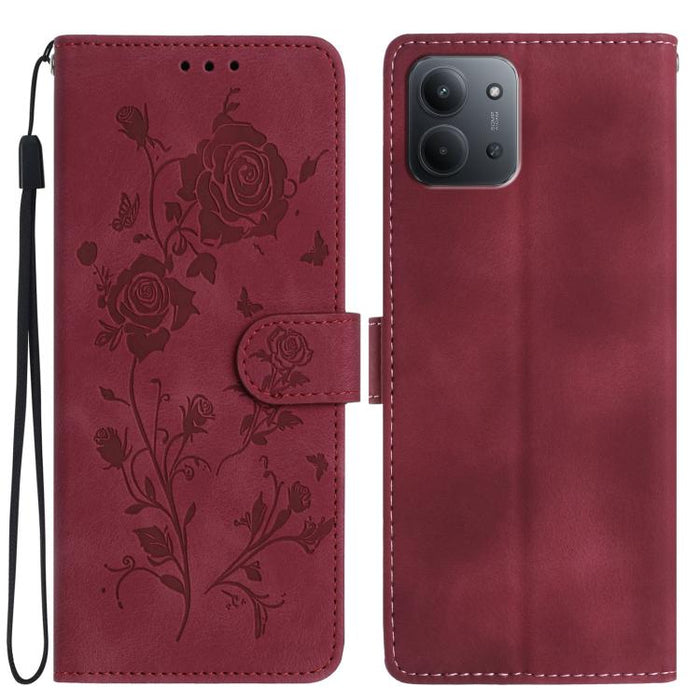 Funda de cuero para teléfono con estampado de flores de rosa en relieve, For Redmi K90 Pro Max/Poco F8 Ultra, For Redmi K90/Poco F8 Pro, For Redmi 15C 5G/4G EU 173mm/Poco C85 5G, For Redmi 15 5G / 4G EU 171mm, For Redmi 15C 5G/4G Global 171mm/Poco C85 ...