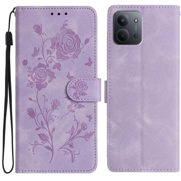 Funda de cuero para teléfono con estampado de flores de rosa en relieve, For Redmi K90 Pro Max/Poco F8 Ultra, For Redmi K90/Poco F8 Pro, For Redmi 15C 5G/4G EU 173mm/Poco C85 5G, For Redmi 15 5G / 4G EU 171mm, For Redmi 15C 5G/4G Global 171mm/Poco C85 ...
