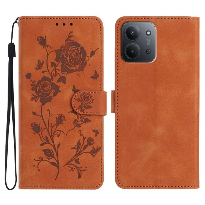 Funda de cuero para teléfono con estampado de flores de rosa en relieve, For Redmi K90 Pro Max/Poco F8 Ultra, For Redmi K90/Poco F8 Pro, For Redmi 15C 5G/4G EU 173mm/Poco C85 5G, For Redmi 15 5G / 4G EU 171mm, For Redmi 15C 5G/4G Global 171mm/Poco C85 ...