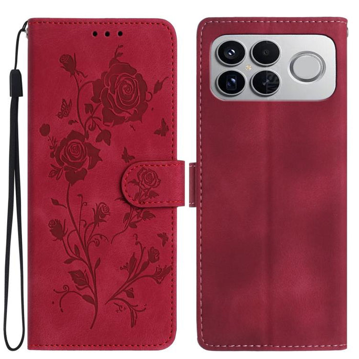 Funda de cuero para teléfono con estampado de flores de rosa en relieve, For Redmi K90 Pro Max/Poco F8 Ultra, For Redmi K90/Poco F8 Pro, For Redmi 15C 5G/4G EU 173mm/Poco C85 5G, For Redmi 15 5G / 4G EU 171mm, For Redmi 15C 5G/4G Global 171mm/Poco C85 ...