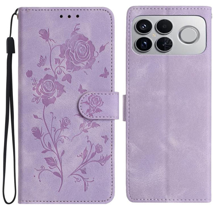 Funda de cuero para teléfono con estampado de flores de rosa en relieve, For Redmi K90 Pro Max/Poco F8 Ultra, For Redmi K90/Poco F8 Pro, For Redmi 15C 5G/4G EU 173mm/Poco C85 5G, For Redmi 15 5G / 4G EU 171mm, For Redmi 15C 5G/4G Global 171mm/Poco C85 ...