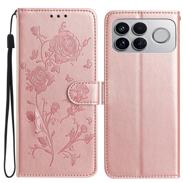 Funda de cuero para teléfono con estampado de flores de rosa en relieve, For Redmi K90 Pro Max/Poco F8 Ultra, For Redmi K90/Poco F8 Pro, For Redmi 15C 5G/4G EU 173mm/Poco C85 5G, For Redmi 15 5G / 4G EU 171mm, For Redmi 15C 5G/4G Global 171mm/Poco C85 ...