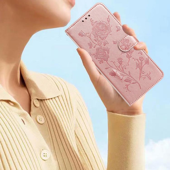 Funda de cuero para teléfono con estampado de flores de rosa en relieve, For Redmi K90 Pro Max/Poco F8 Ultra, For Redmi K90/Poco F8 Pro, For Redmi 15C 5G/4G EU 173mm/Poco C85 5G, For Redmi 15 5G / 4G EU 171mm, For Redmi 15C 5G/4G Global 171mm/Poco C85 ...