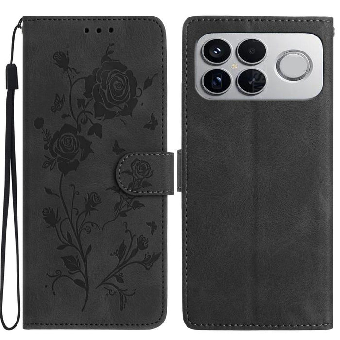 Funda de cuero para teléfono con estampado de flores de rosa en relieve, For Redmi K90 Pro Max/Poco F8 Ultra, For Redmi K90/Poco F8 Pro, For Redmi 15C 5G/4G EU 173mm/Poco C85 5G, For Redmi 15 5G / 4G EU 171mm, For Redmi 15C 5G/4G Global 171mm/Poco C85 ...