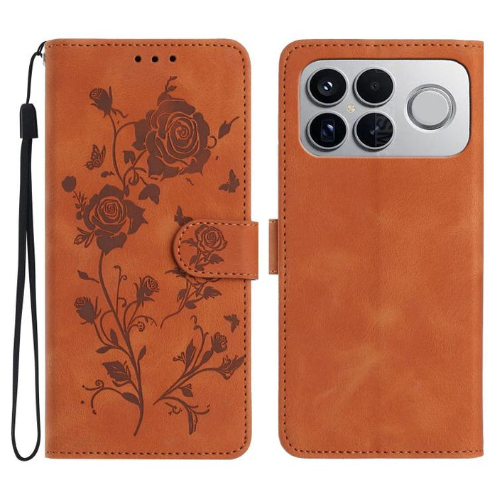 Funda de cuero para teléfono con estampado de flores de rosa en relieve, For Redmi K90 Pro Max/Poco F8 Ultra, For Redmi K90/Poco F8 Pro, For Redmi 15C 5G/4G EU 173mm/Poco C85 5G, For Redmi 15 5G / 4G EU 171mm, For Redmi 15C 5G/4G Global 171mm/Poco C85 ...
