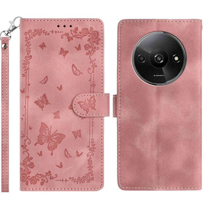 Funda de cuero para teléfono con estampado de mariposas de Jardín Secreto, For Redmi 14C 4G, For Redmi A3, For Redmi 13C 4G Global