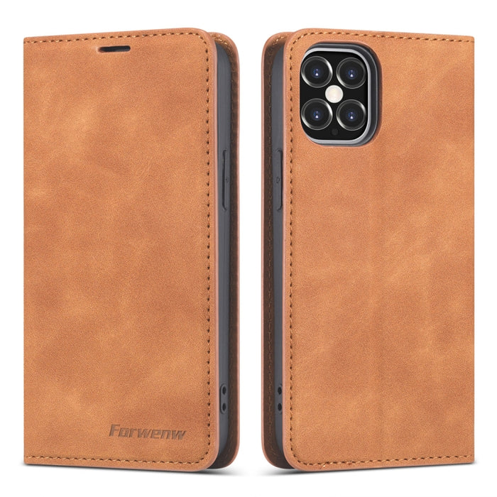 Forwenw Dream Series Estuche de cuero con tapa horizontal y borde de aceite magnético con soporte y ranura para tarjeta y marco de fotos y billetera, For iPhone 12 mini, For iPhone 12 / 12 Pro, For iPhone 12 Pro Max, For Samsung Galaxy S20 FE