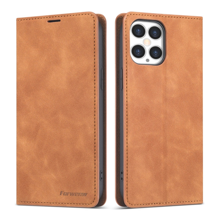 Forwenw Dream Series Estuche de cuero con tapa horizontal y borde de aceite magnético con soporte y ranura para tarjeta y marco de fotos y billetera, For iPhone 12 mini, For iPhone 12 / 12 Pro, For iPhone 12 Pro Max, For Samsung Galaxy S20 FE