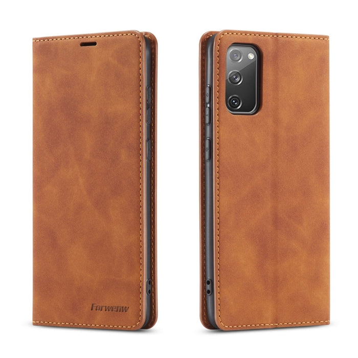Forwenw Dream Series Estuche de cuero con tapa horizontal y borde de aceite magnético con soporte y ranura para tarjeta y marco de fotos y billetera, For iPhone 12 mini, For iPhone 12 / 12 Pro, For iPhone 12 Pro Max, For Samsung Galaxy S20 FE