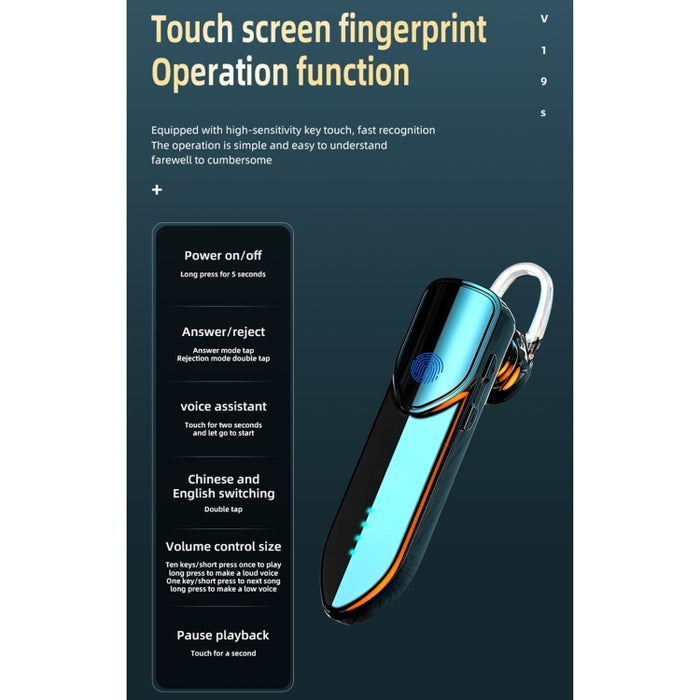 V19S Bluetooth 5.0 Business Style Fingerprint Touch Auricular Bluetooth