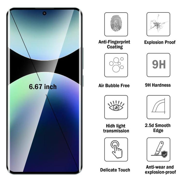 Protector de pantalla de vidrio templado HD Kalebol curvo de aluminio de alta calidad, serigrafiado, de cobertura total, antihuellas y con borde negro., For Redmi Note 15 Pro+ 5G Global 163.3mm, For Redmi Note 15 5G Global 164mm, For Xiaomi Civi 5 Pro ...