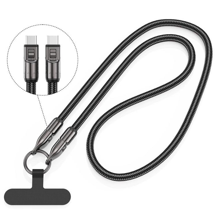 120cm 240W Type-C to Type-C Data Charging Cable Crossbody Phone Lanyard, 120cm