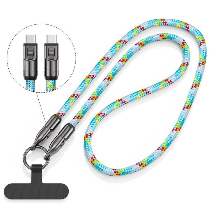 120cm 240W Type-C to Type-C Data Charging Cable Crossbody Phone Lanyard, 120cm