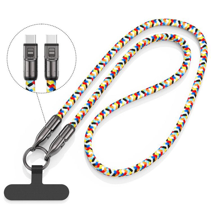 120cm 240W Type-C to Type-C Data Charging Cable Crossbody Phone Lanyard, 120cm