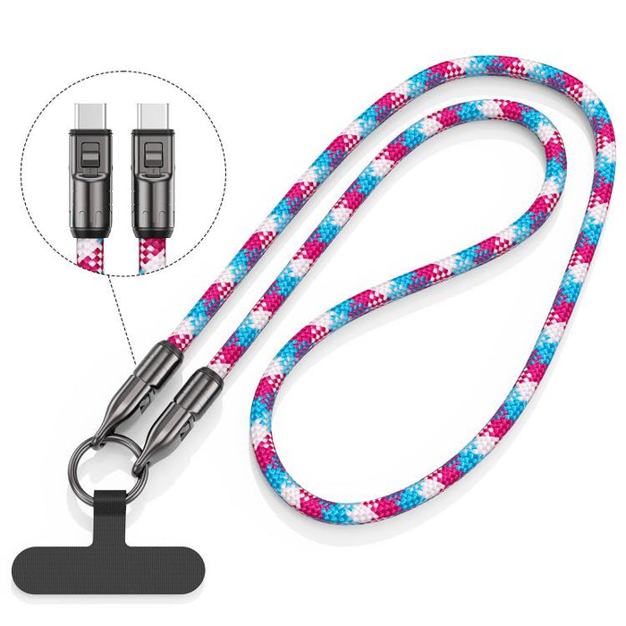 120cm 240W Type-C to Type-C Data Charging Cable Crossbody Phone Lanyard, 120cm