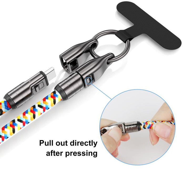 120cm 240W Type-C to Type-C Data Charging Cable Crossbody Phone Lanyard, 120cm