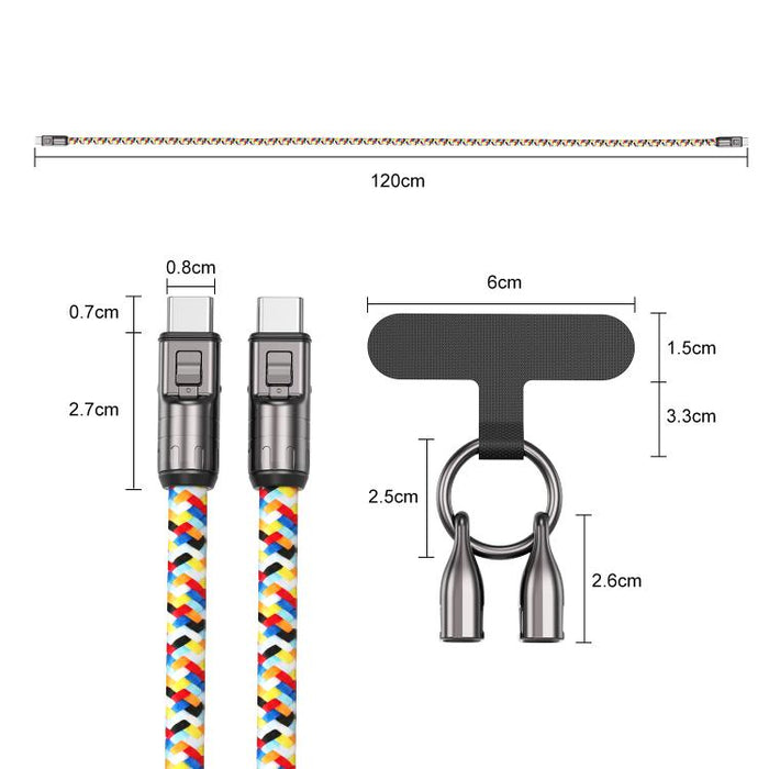 120cm 240W Type-C to Type-C Data Charging Cable Crossbody Phone Lanyard, 120cm