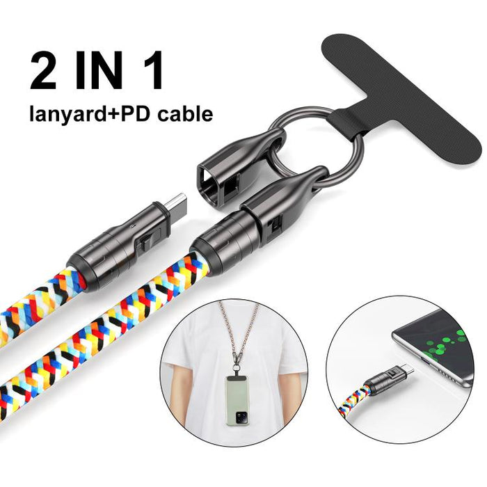 120cm 240W Type-C to Type-C Data Charging Cable Crossbody Phone Lanyard, 120cm