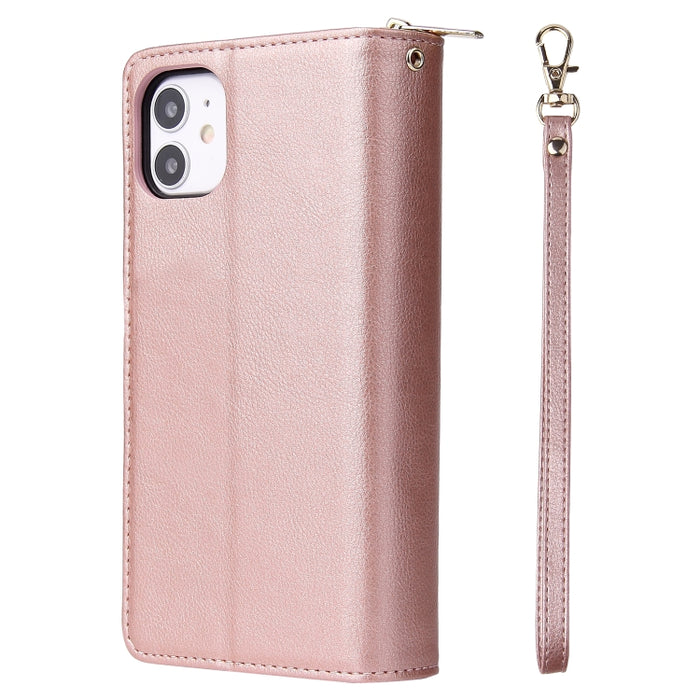 Cartera con cremallera Funda de cuero de PU con tapa horizontal con soporte y 9 ranuras para tarjetas y billetera y cordón y marco de fotos