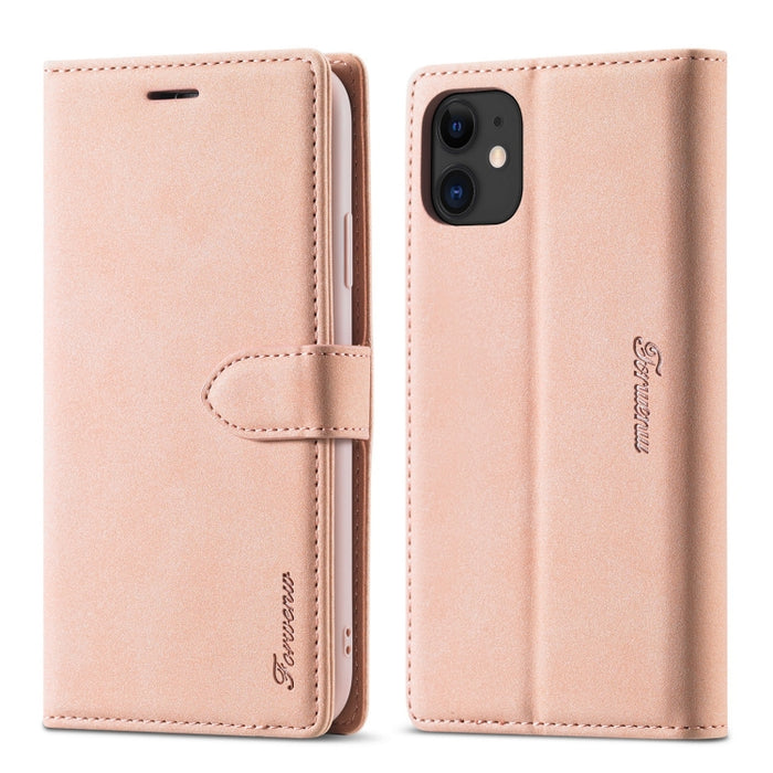 Forwenw F1 Series Matte Strong Magnetism Funda de cuero con tapa horizontal con soporte y ranuras para tarjetas y billetera y marco de fotos