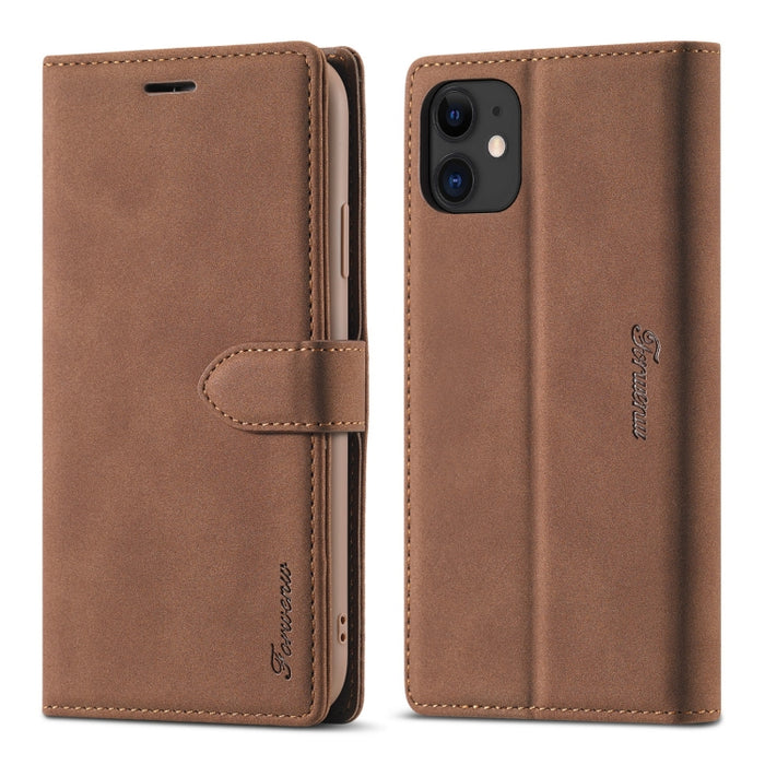 Forwenw F1 Series Matte Strong Magnetism Funda de cuero con tapa horizontal con soporte y ranuras para tarjetas y billetera y marco de fotos