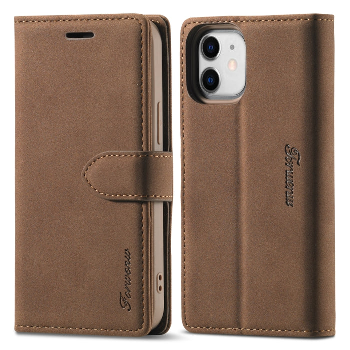 Forwenw F1 Series Matte Strong Magnetism Funda de cuero con tapa horizontal con soporte y ranuras para tarjetas y billetera y marco de fotos