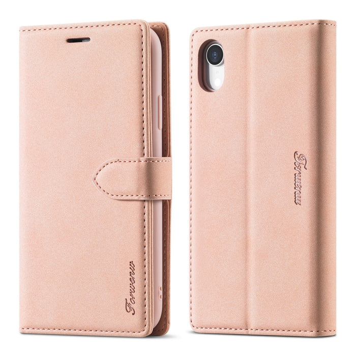Forwenw F1 Series Matte Strong Magnetism Funda de cuero con tapa horizontal con soporte y ranuras para tarjetas y billetera y marco de fotos