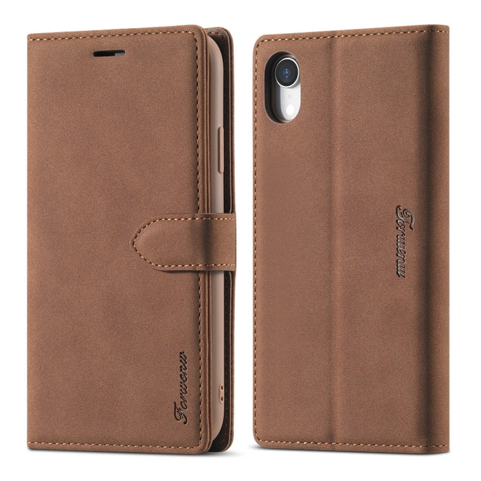 Forwenw F1 Series Matte Strong Magnetism Funda de cuero con tapa horizontal con soporte y ranuras para tarjetas y billetera y marco de fotos