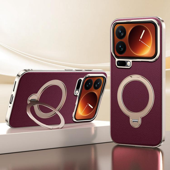 Funda para teléfono MagSafe con textura de cuero y tacto agradable, con sistema de refrigeración y soporte giratorio de 360 grados., For Xiaomi 17 Pro Max, For Xiaomi 17 Pro, For Xiaomi 17