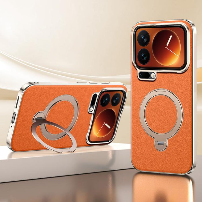 Funda para teléfono MagSafe con textura de cuero y tacto agradable, con sistema de refrigeración y soporte giratorio de 360 grados., For Xiaomi 17 Pro Max, For Xiaomi 17 Pro, For Xiaomi 17