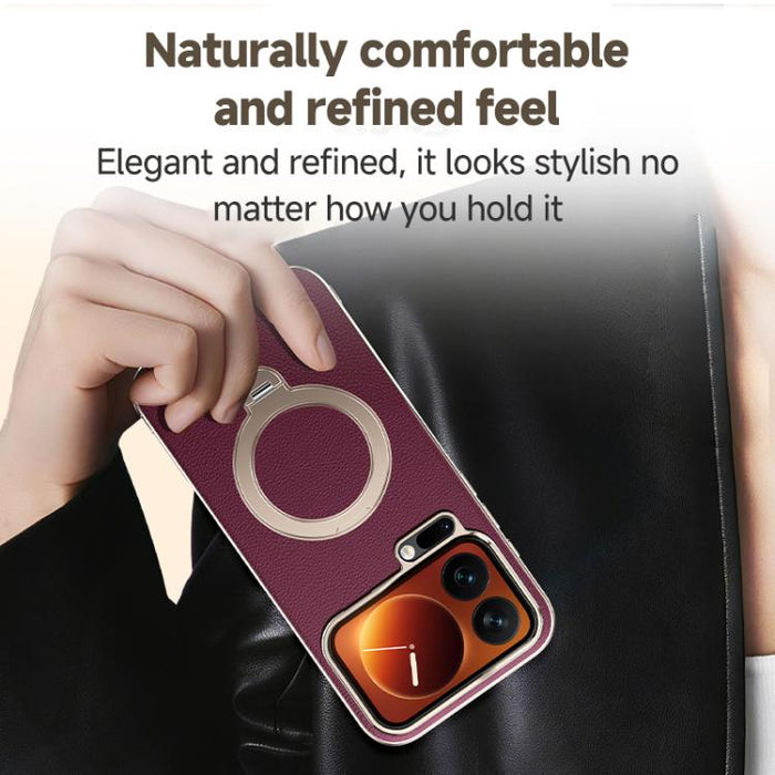 Funda para teléfono MagSafe con textura de cuero y tacto agradable, con sistema de refrigeración y soporte giratorio de 360 grados., For Xiaomi 17 Pro Max, For Xiaomi 17 Pro, For Xiaomi 17